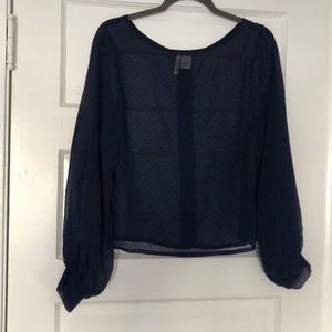 Navy blue /black dotted sheer bellow sleeve blouse